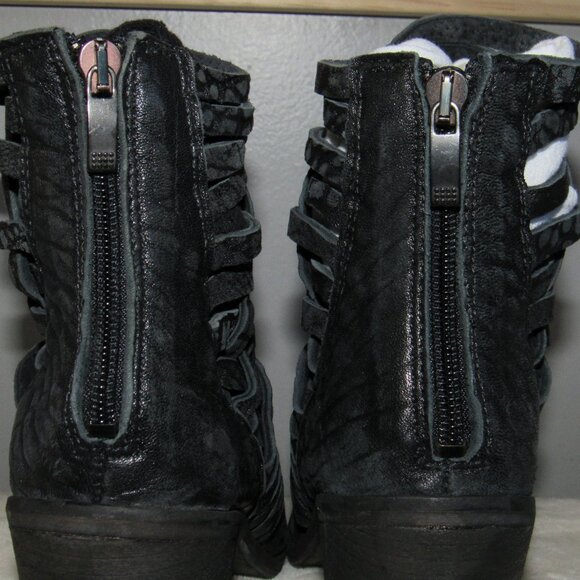 CHUNKY HEEL CRISS CROSS OPEN WEAVE BLACK SEXY BOOT-ZIP BACK-6 1/2-FREE PEOPLE-37 - Picture 7 of 11